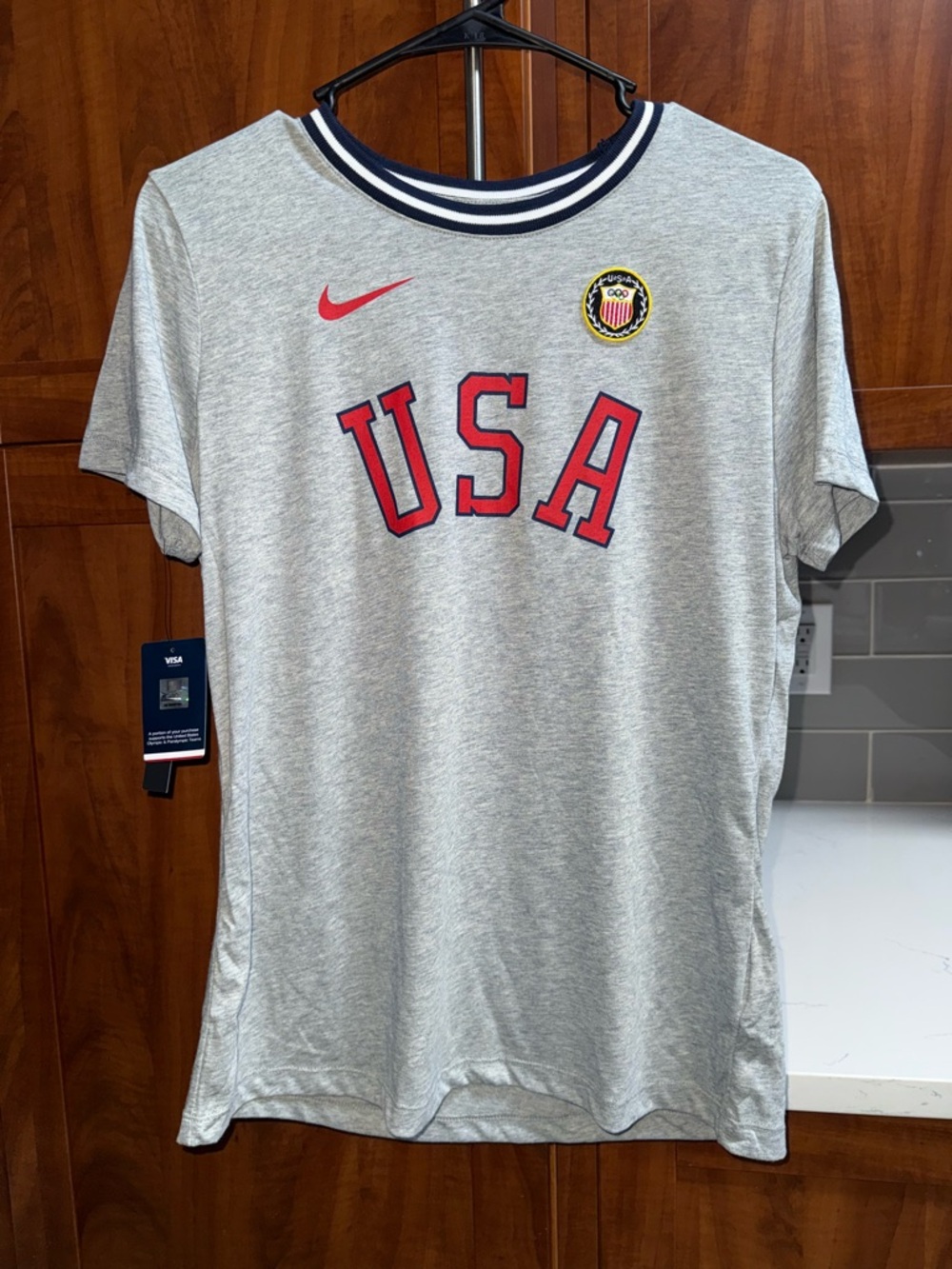 NWT Nike Team USA Grey Tee with Red and Navy Accents